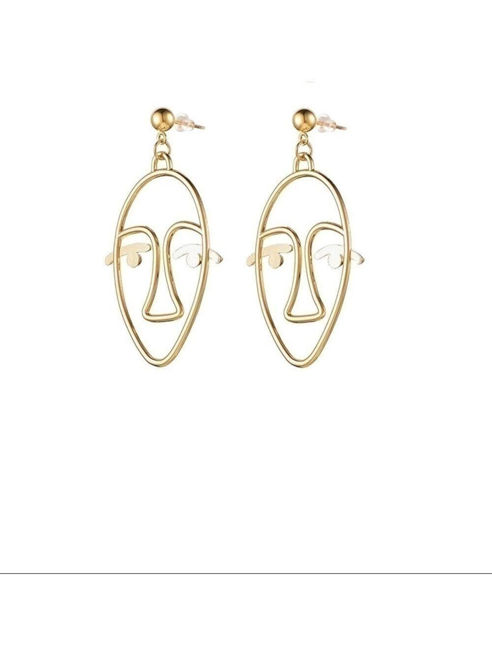 𝅺new - Face Abstract Statement Earrings in Gold with Hypoallergenic Dangle Stud